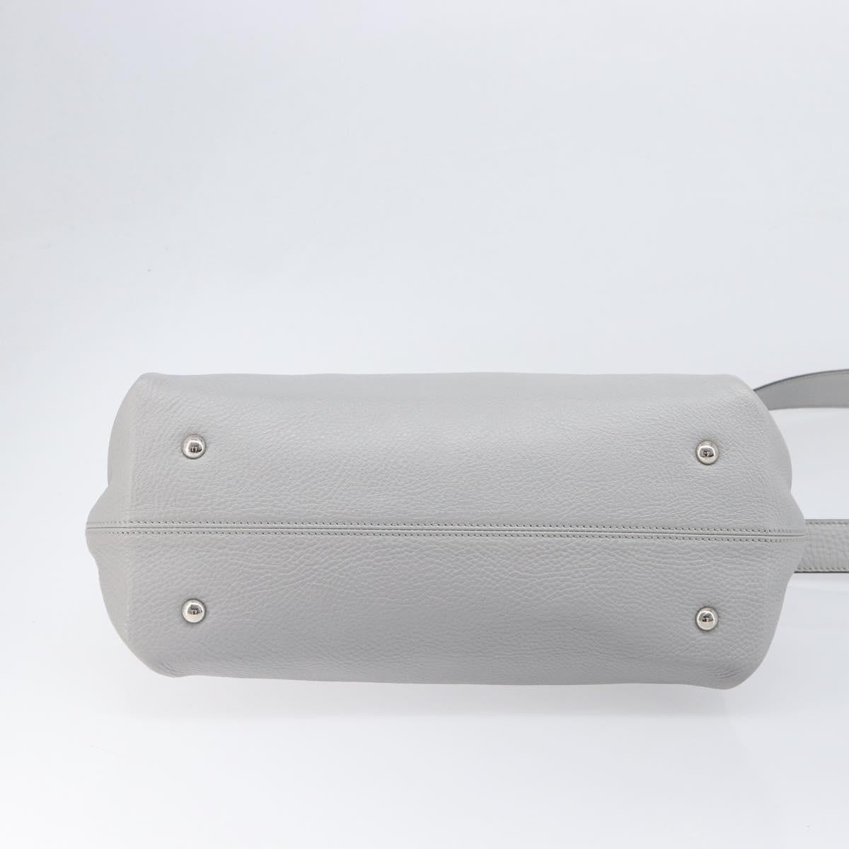 Salvatore Ferragamo Sofia Gancini Hand Bag Leather 2way Gray Silver Auth 199218V