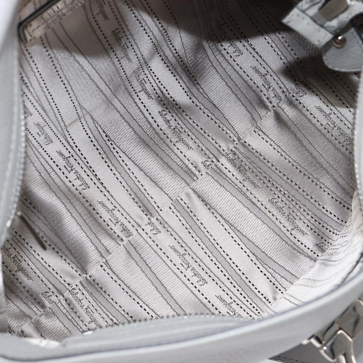 Salvatore Ferragamo Sofia Gancini Hand Bag Leather 2way Gray Silver Auth 199218V
