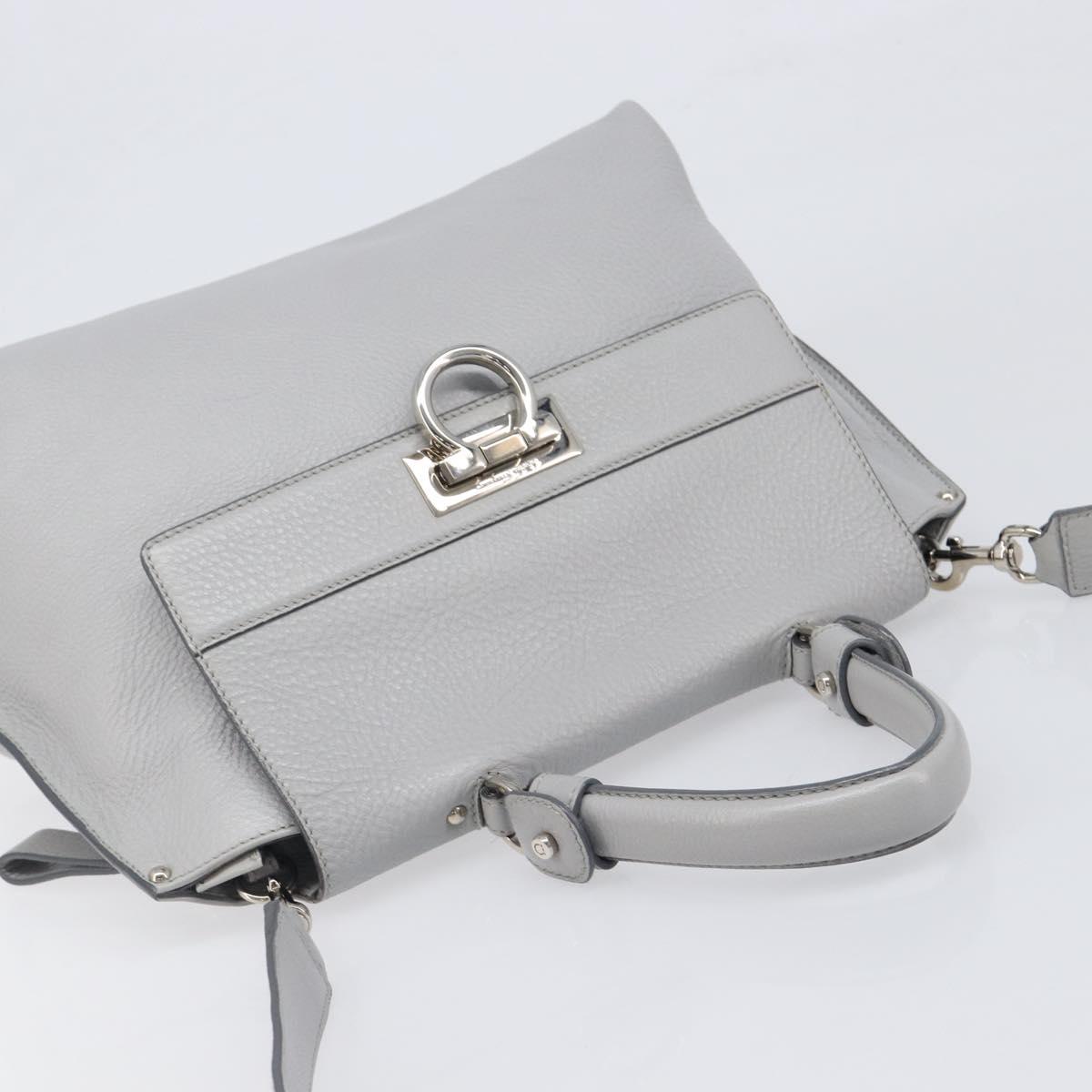 Salvatore Ferragamo Sofia Gancini Hand Bag Leather 2way Gray Silver Auth 199218V