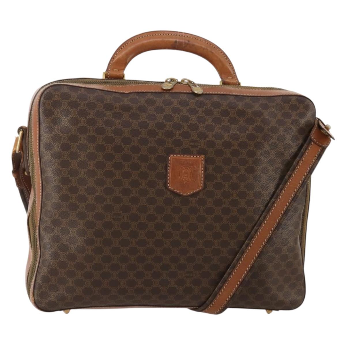 CELINE Macadam Canvas Hand Bag PVC Leather 2way Brown Gold Auth 199219