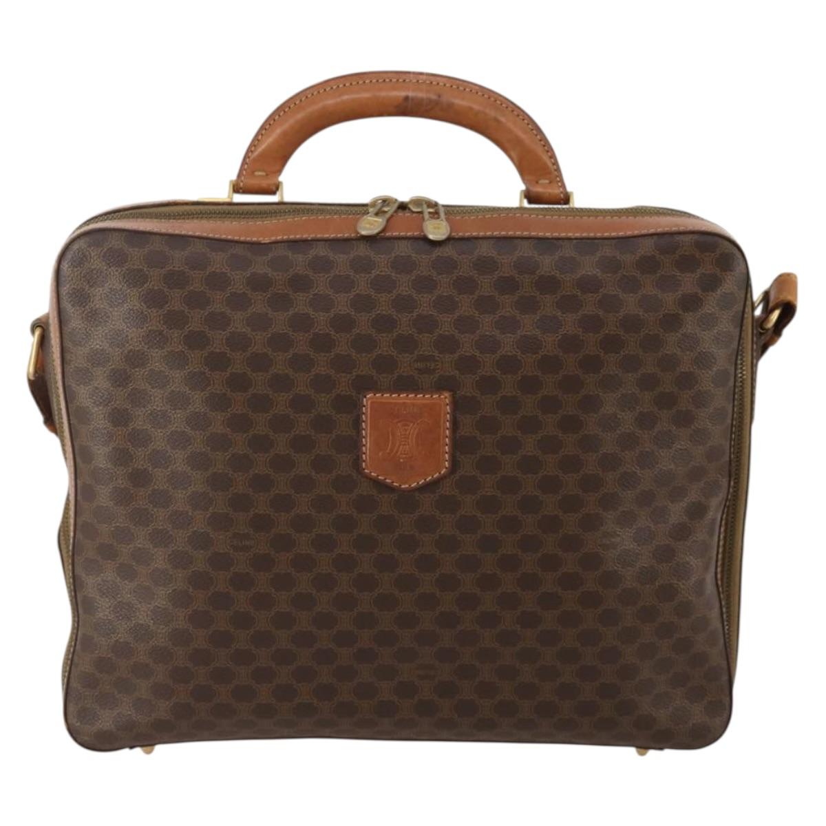 CELINE Macadam Canvas Hand Bag PVC Leather 2way Brown Gold Auth 199219