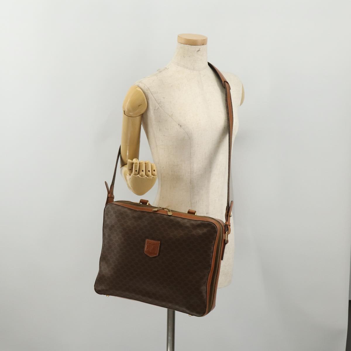 CELINE Macadam Canvas Hand Bag PVC Leather 2way Brown Gold Auth 199219