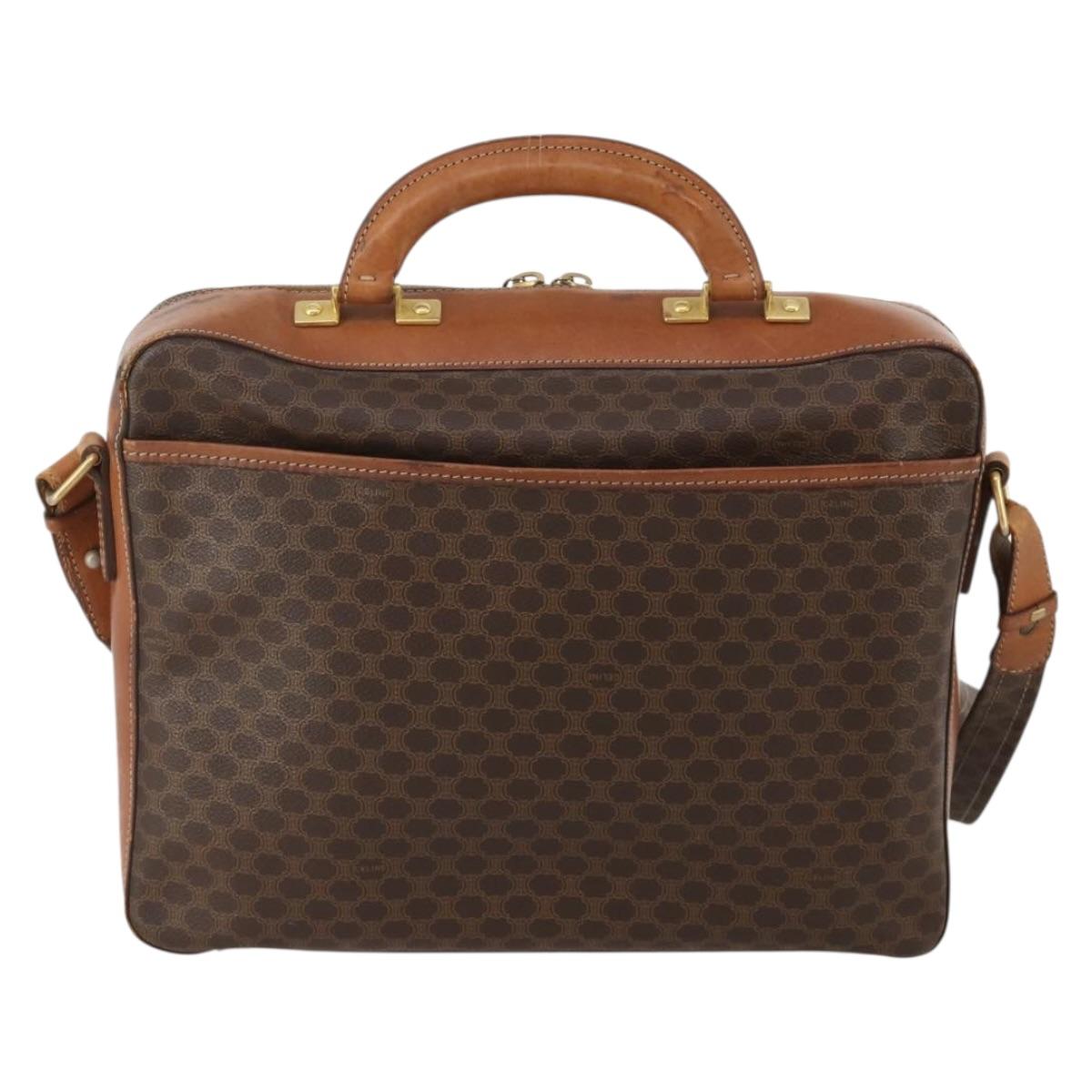 CELINE Macadam Canvas Hand Bag PVC Leather 2way Brown Gold Auth 199219