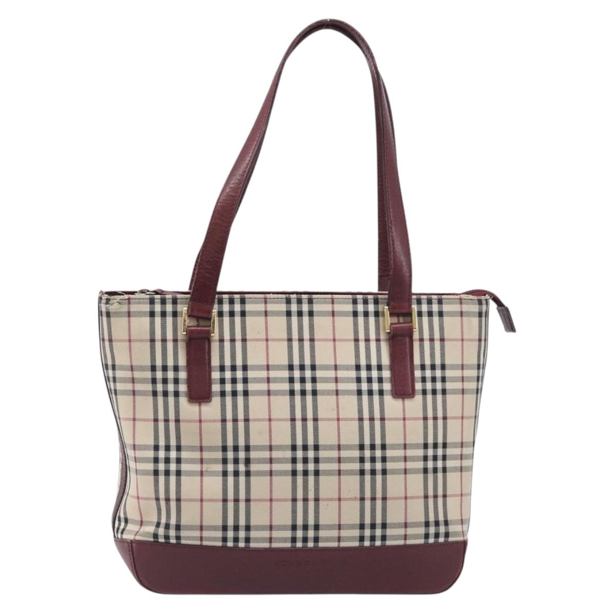 BURBERRY Nova Check Tote Bag Canvas Beige Gold Auth 199220
