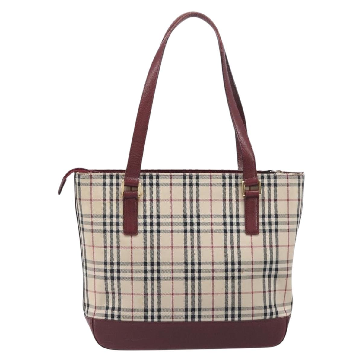 BURBERRY Nova Check Tote Bag Canvas Beige Gold Auth 199220