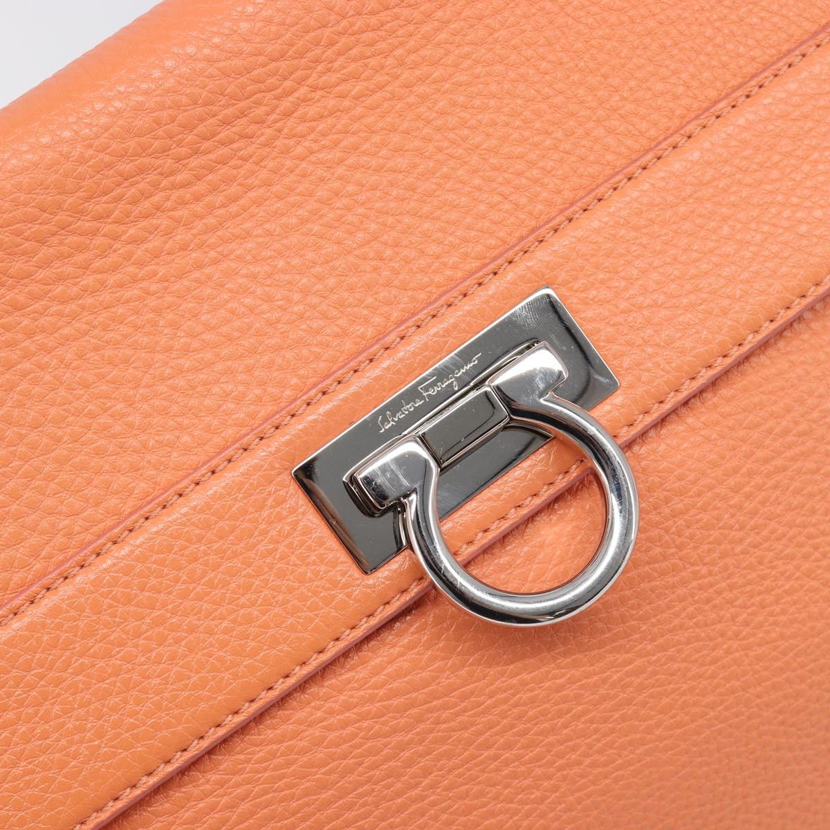 Salvatore Ferragamo Sofia Gancini Bag Leather 2way Orange Silver Auth 199221V