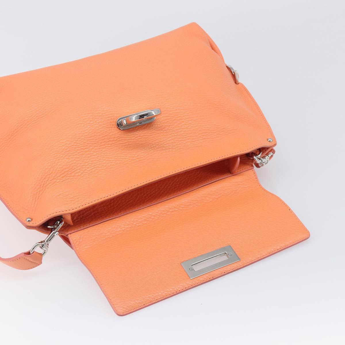 Salvatore Ferragamo Sofia Gancini Bag Leather 2way Orange Silver Auth 199221V