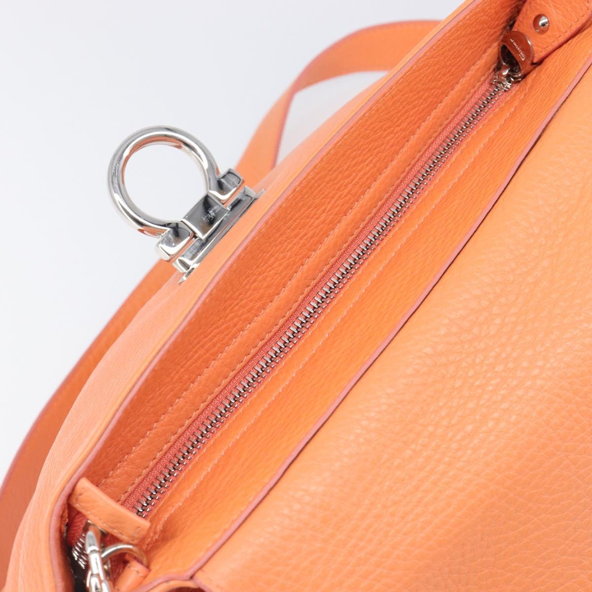Salvatore Ferragamo Sofia Gancini Bag Leather 2way Orange Silver Auth 199221V