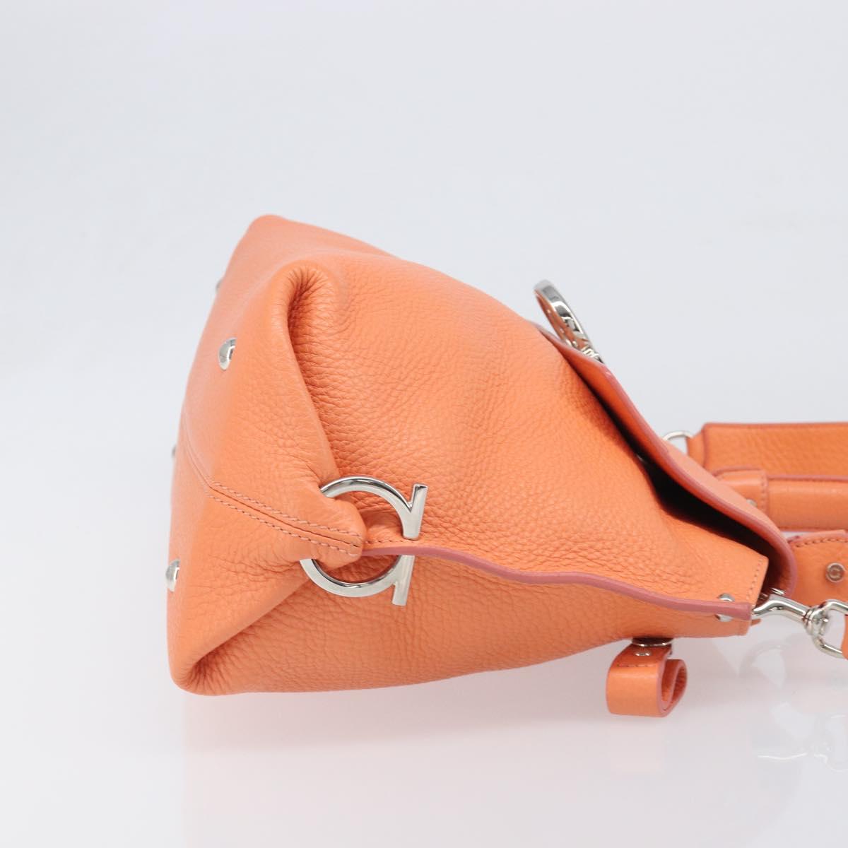Salvatore Ferragamo Sofia Gancini Bag Leather 2way Orange Silver Auth 199221V