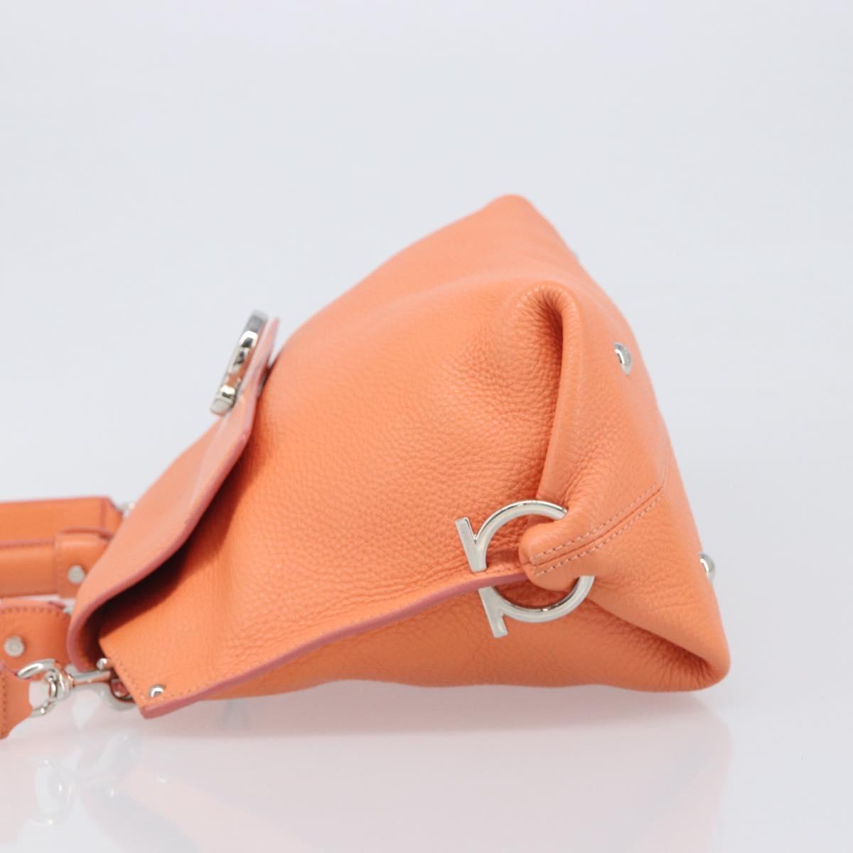 Salvatore Ferragamo Sofia Gancini Bag Leather 2way Orange Silver Auth 199221V