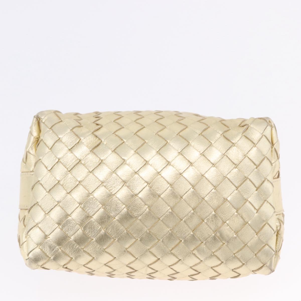 BOTTEGA VENETA INTRECCIATO Hand Pouch Leather Gold Auth 199226V