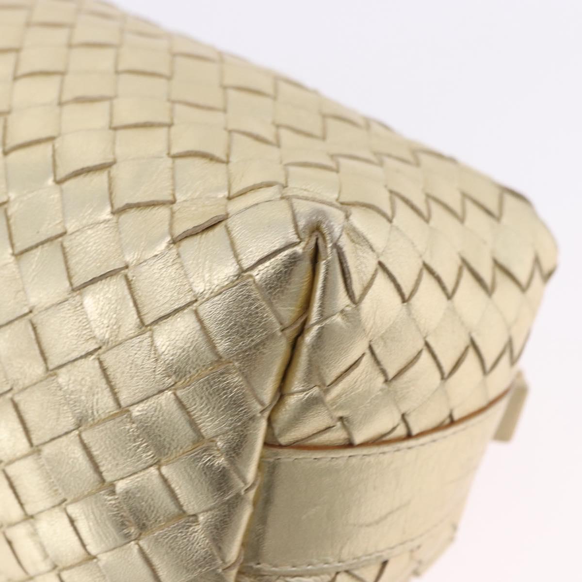 BOTTEGA VENETA INTRECCIATO Hand Pouch Leather Gold Auth 199226V