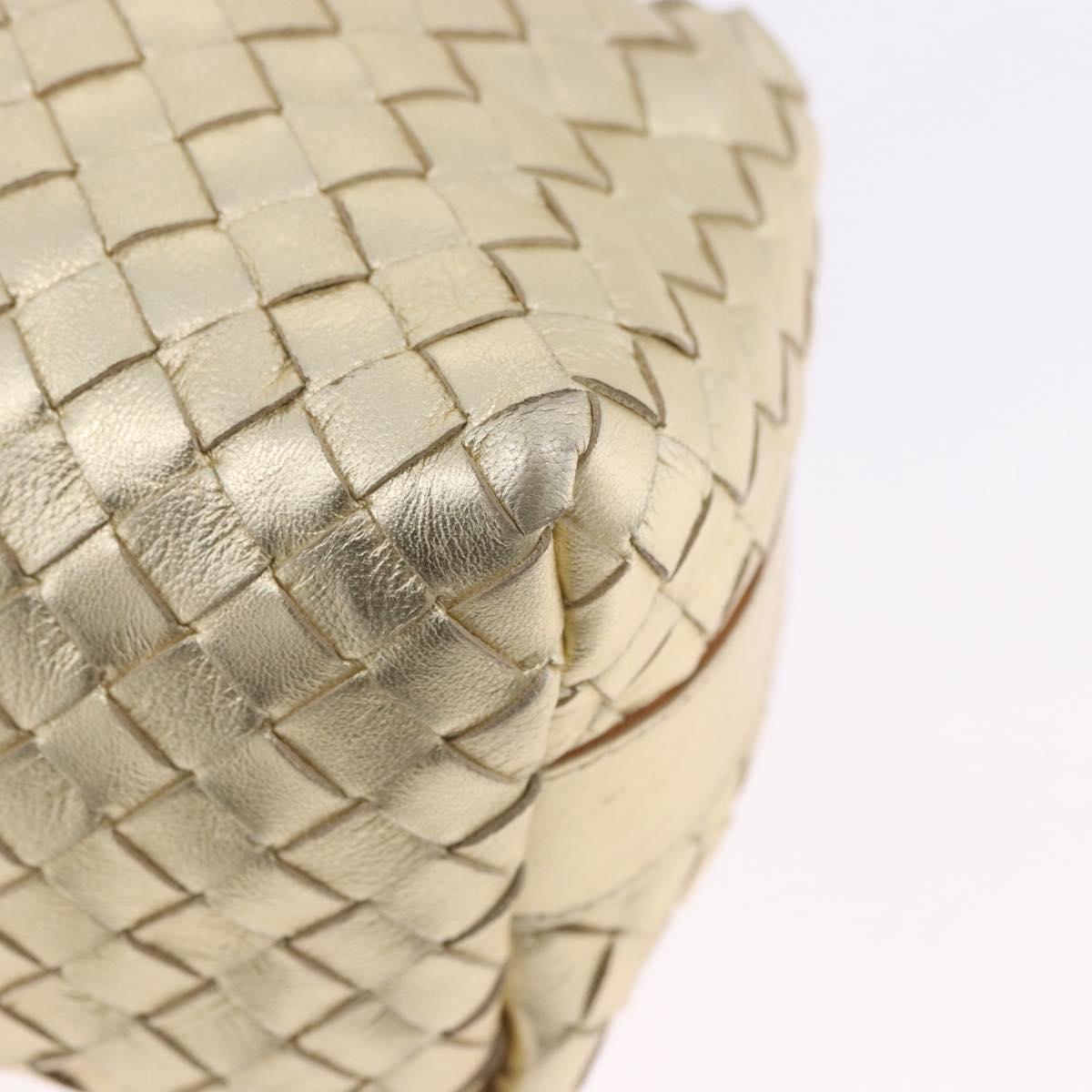 BOTTEGA VENETA INTRECCIATO Hand Pouch Leather Gold Auth 199226V