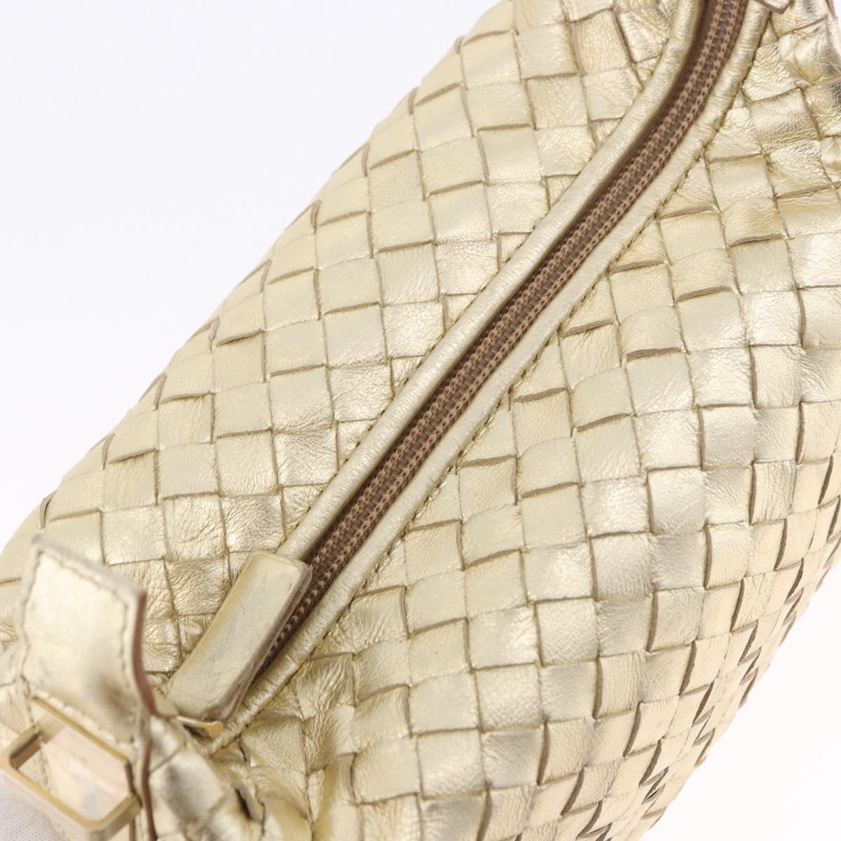 BOTTEGA VENETA INTRECCIATO Hand Pouch Leather Gold Auth 199226V
