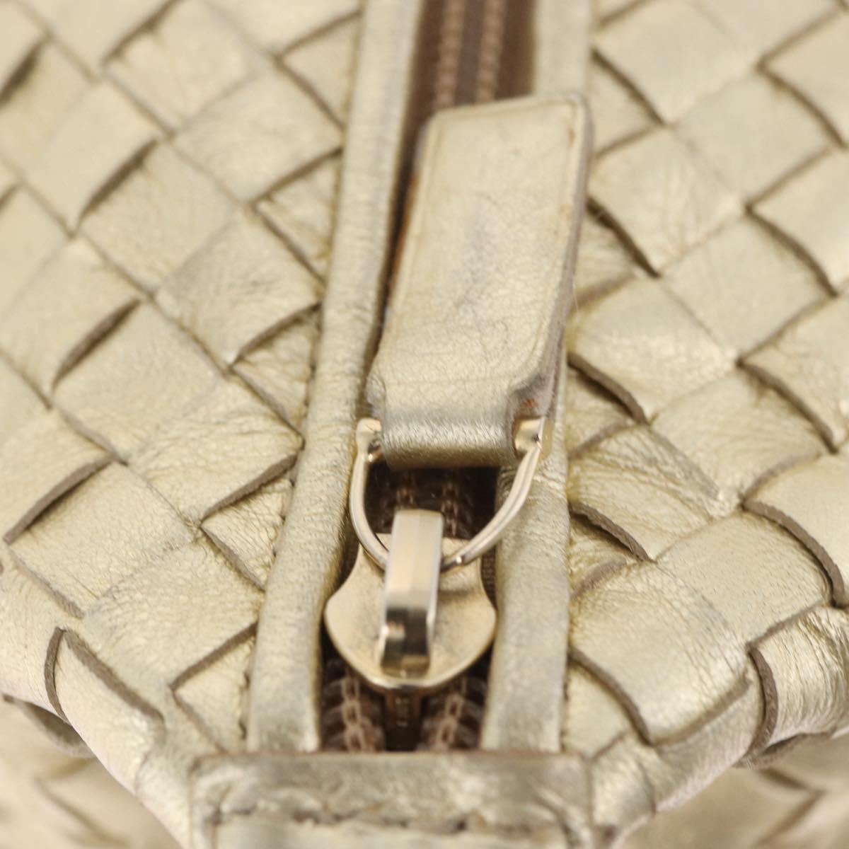 BOTTEGA VENETA INTRECCIATO Hand Pouch Leather Gold Auth 199226V