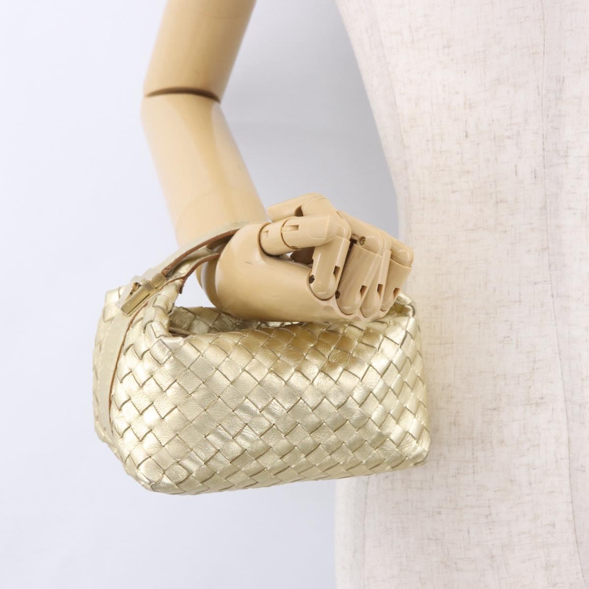 BOTTEGA VENETA INTRECCIATO Hand Pouch Leather Gold Auth 199226V