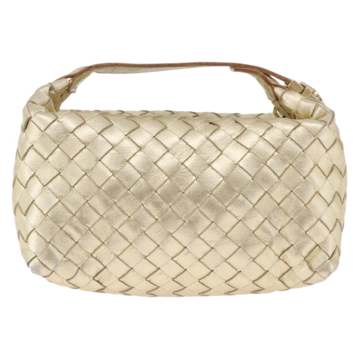 BOTTEGA VENETA INTRECCIATO Hand Pouch Leather Gold Auth 199226V
