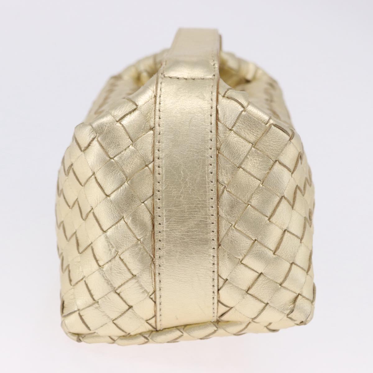 BOTTEGA VENETA INTRECCIATO Hand Pouch Leather Gold Auth 199226V