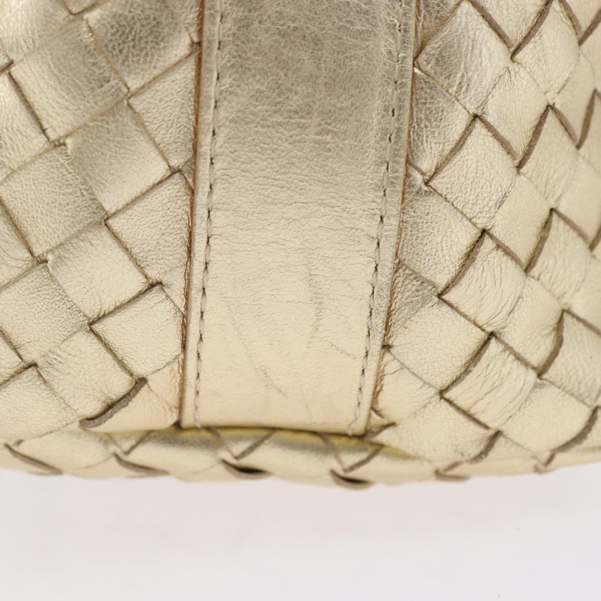 BOTTEGA VENETA INTRECCIATO Hand Pouch Leather Gold Auth 199226V