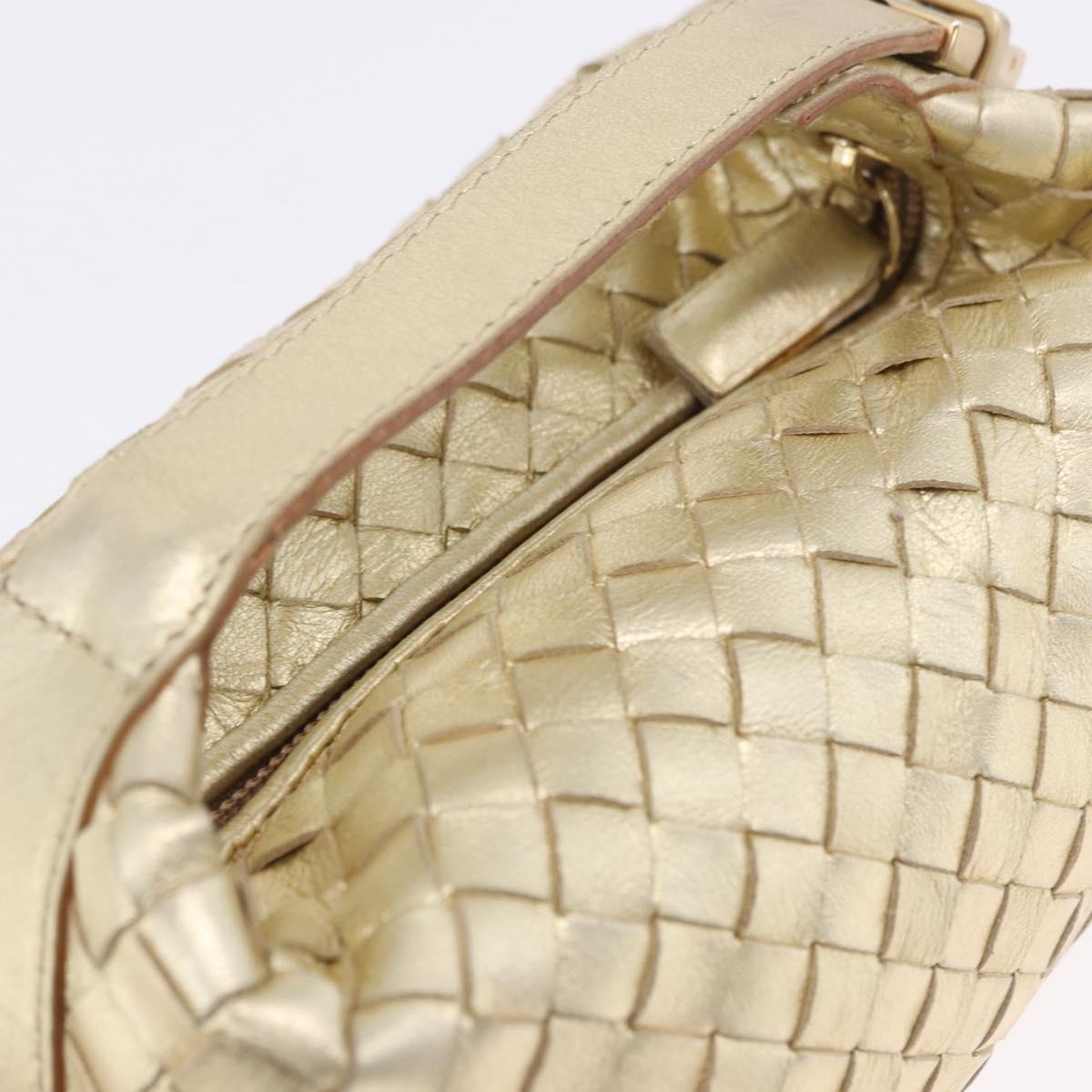 BOTTEGA VENETA INTRECCIATO Hand Pouch Leather Gold Auth 199226V