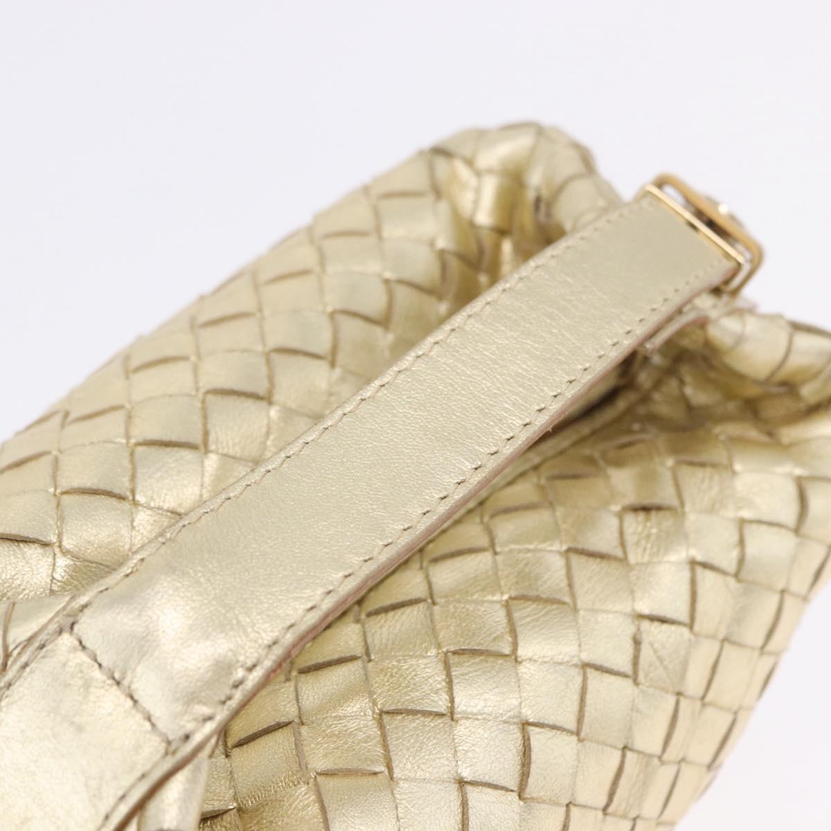 BOTTEGA VENETA INTRECCIATO Hand Pouch Leather Gold Auth 199226V