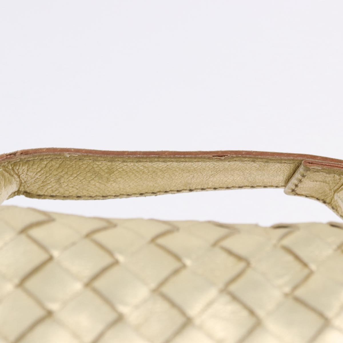 BOTTEGA VENETA INTRECCIATO Hand Pouch Leather Gold Auth 199226V