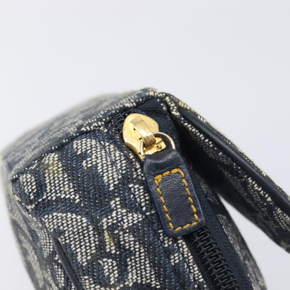 Christian Dior Trotter Canvas Saddle Pouch Navy Gold Auth 199228
