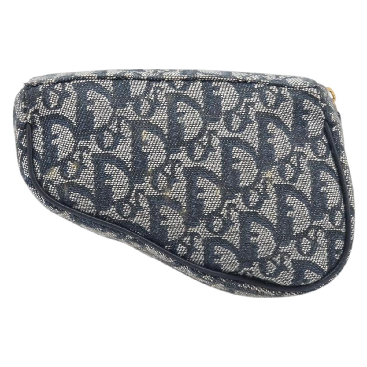 Christian Dior Trotter Canvas Saddle Pouch Navy Gold Auth 199228