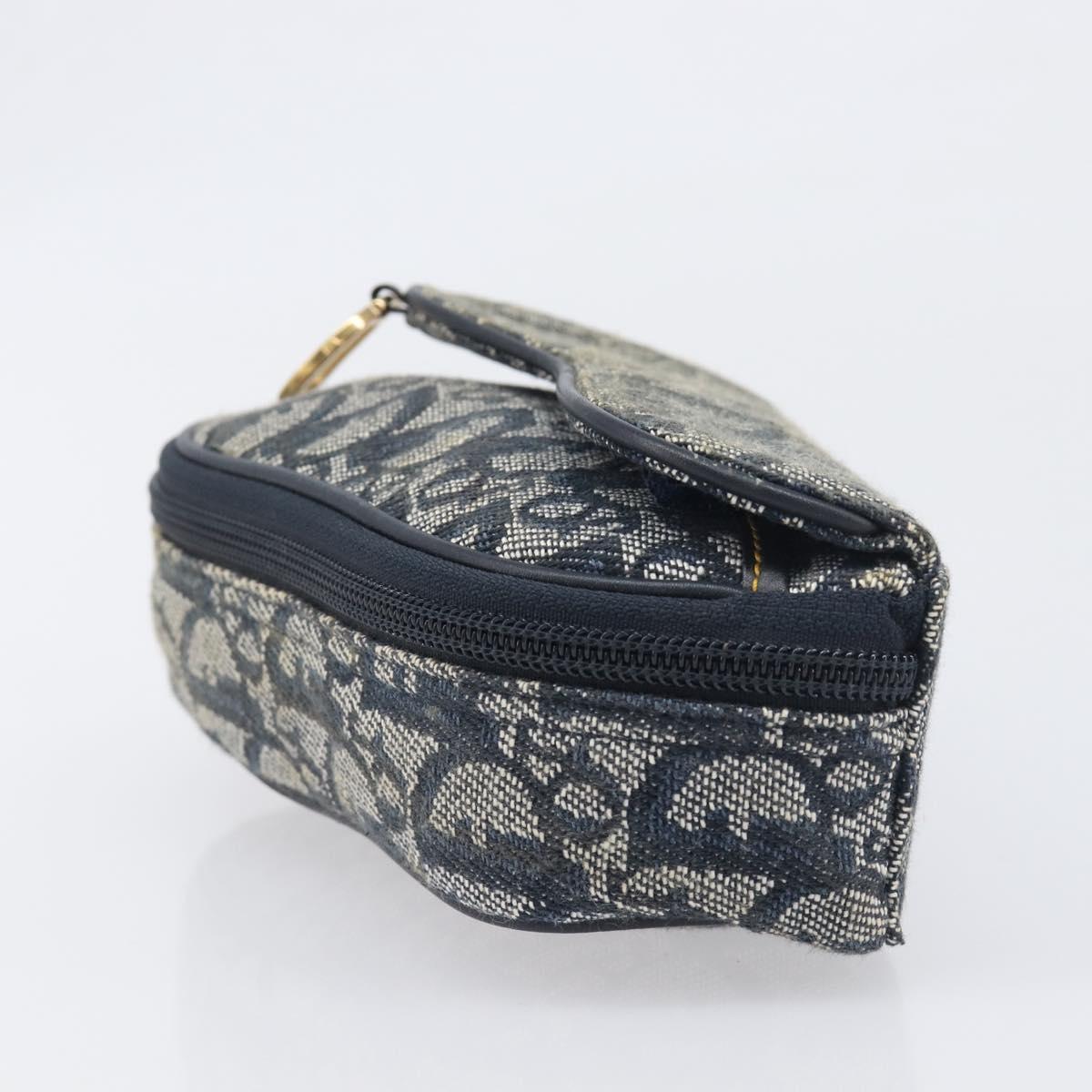 Christian Dior Trotter Canvas Saddle Pouch Navy Gold Auth 199228