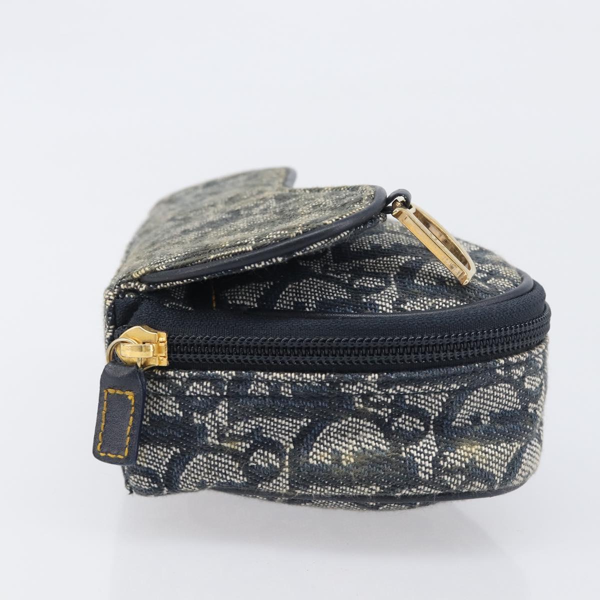 Christian Dior Trotter Canvas Saddle Pouch Navy Gold Auth 199228