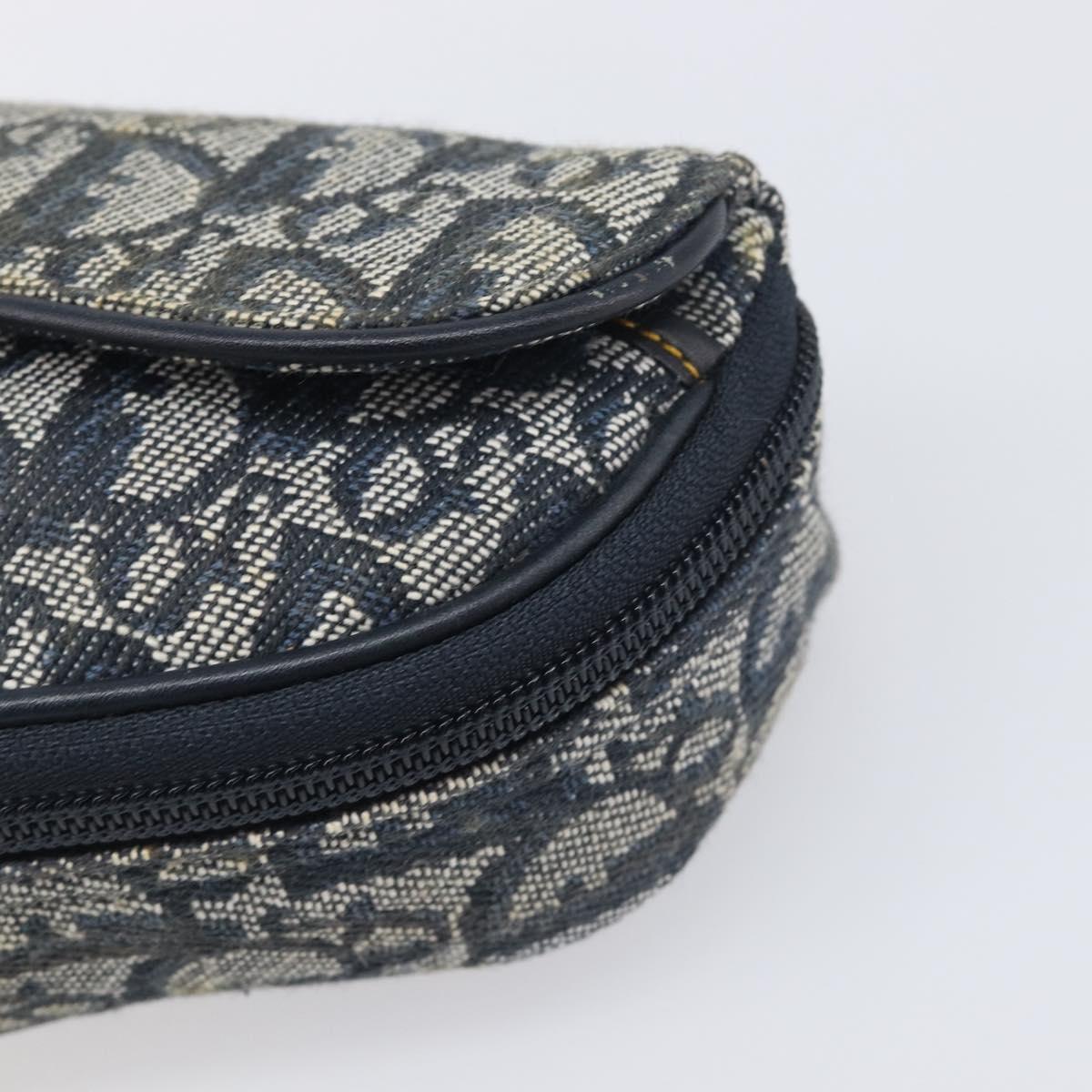 Christian Dior Trotter Canvas Saddle Pouch Navy Gold Auth 199228