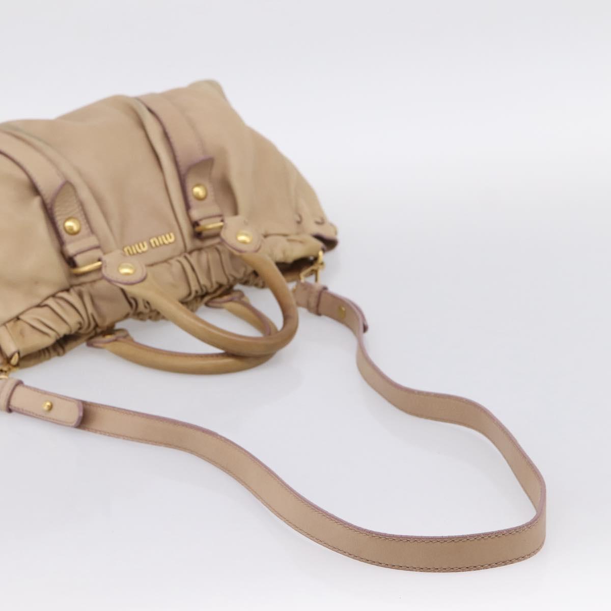Miu Miu Hand Bag Leather 2way Beige Gold Tone Auth 199333A