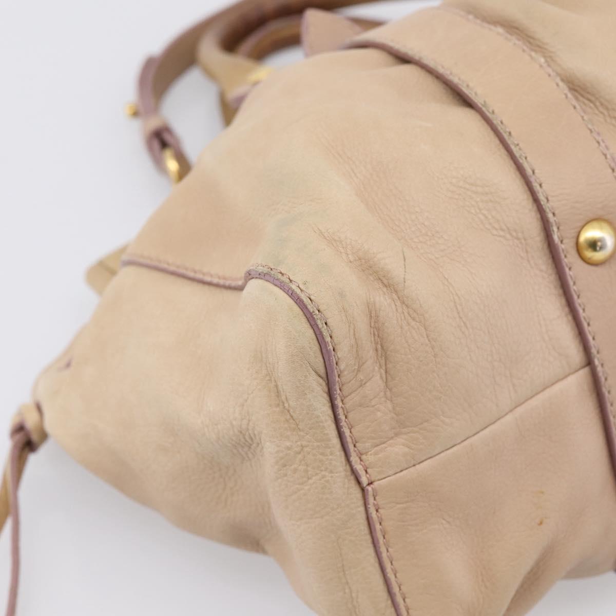 Miu Miu Hand Bag Leather 2way Beige Gold Tone Auth 199333A