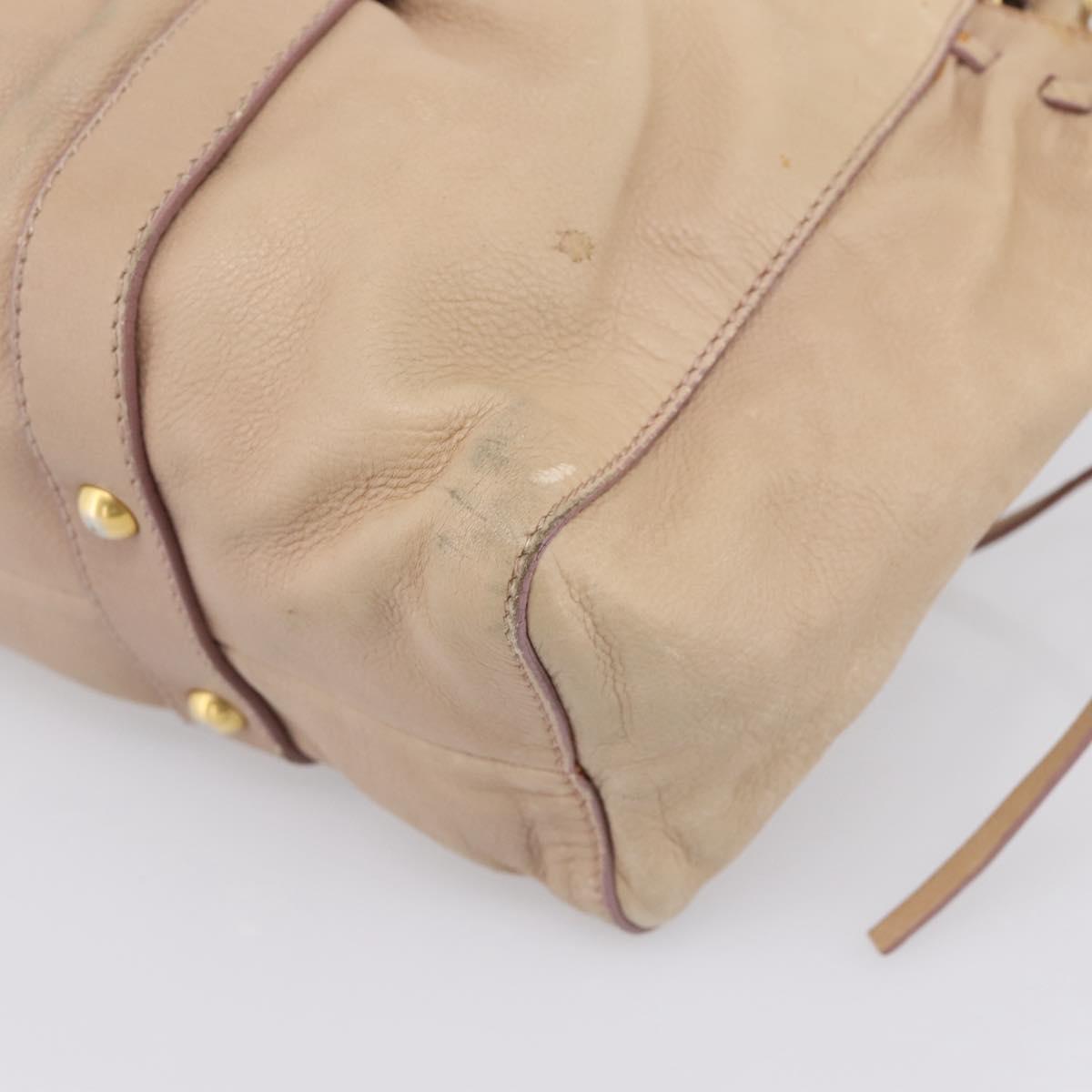 Miu Miu Hand Bag Leather 2way Beige Gold Tone Auth 199333A