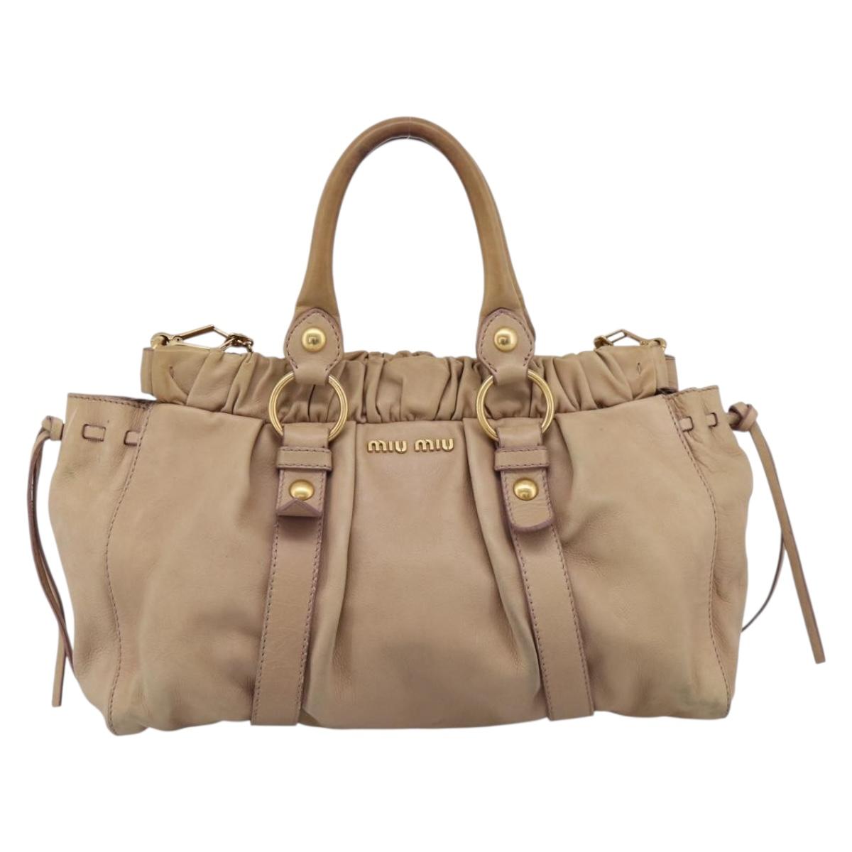 Miu Miu Hand Bag Leather 2way Beige Gold Tone Auth 199333A
