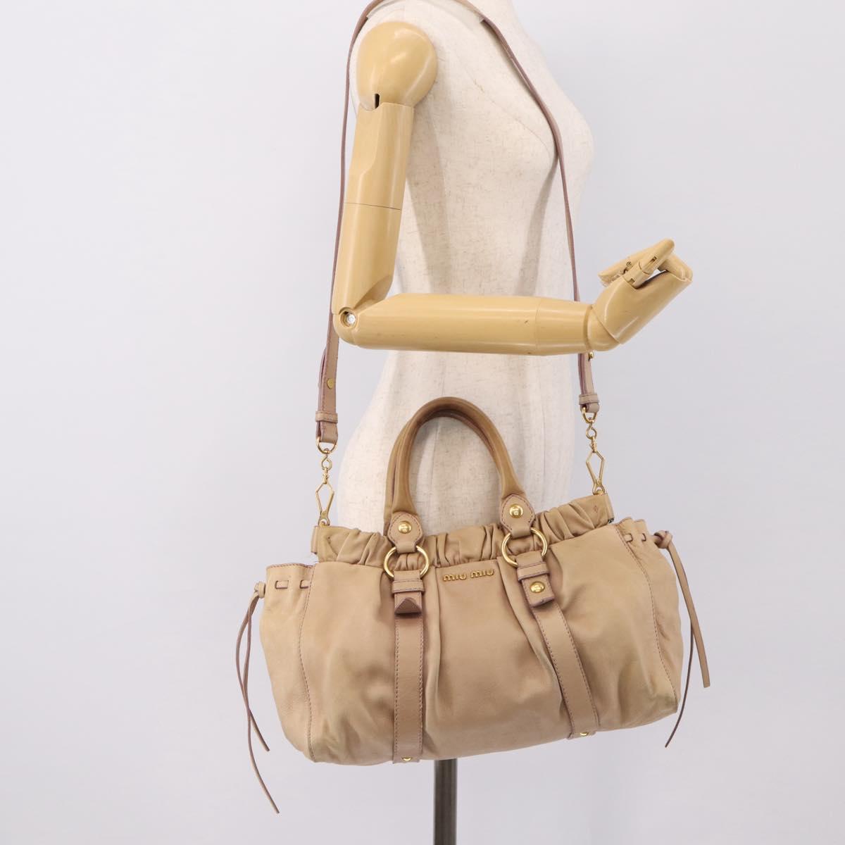 Miu Miu Hand Bag Leather 2way Beige Gold Tone Auth 199333A