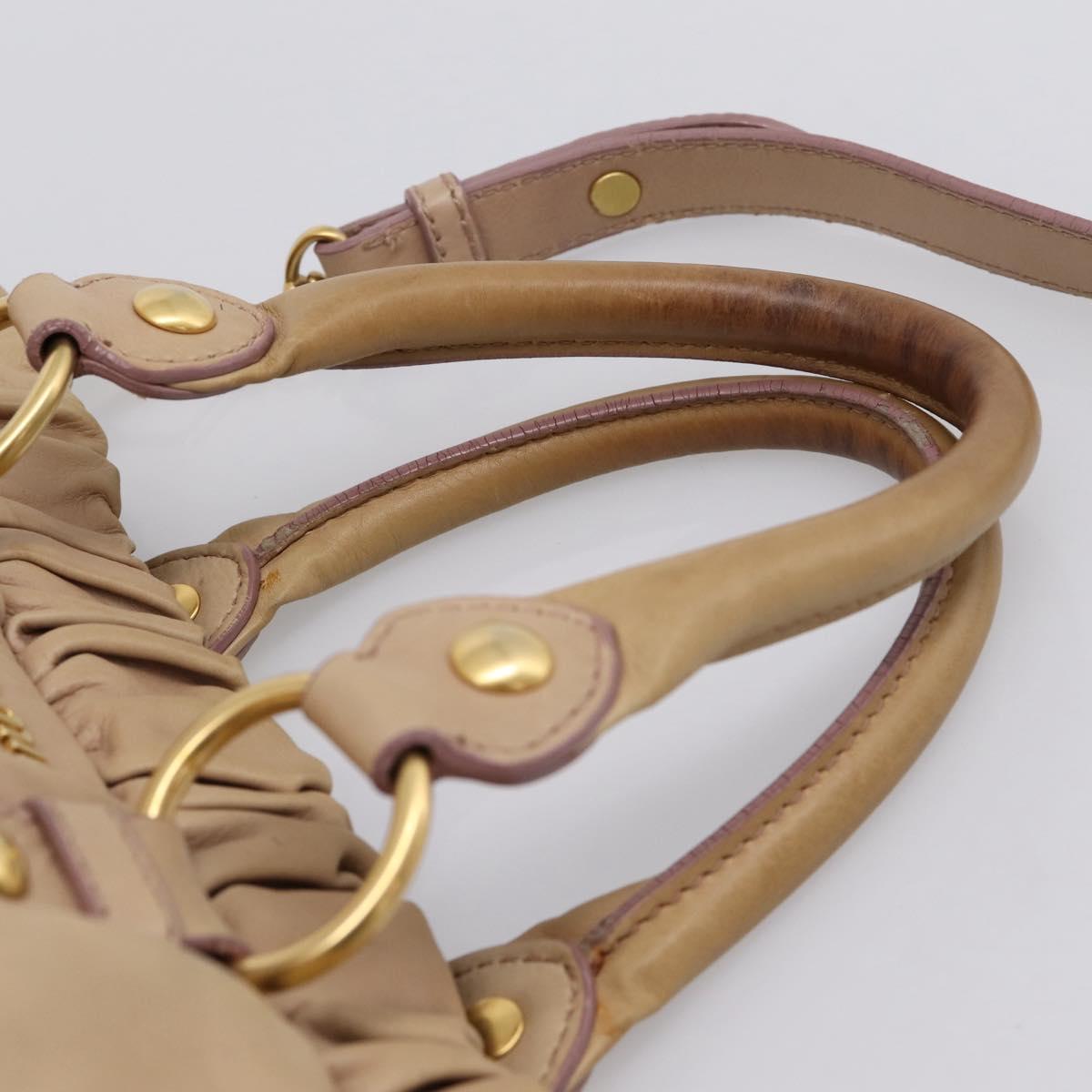 Miu Miu Hand Bag Leather 2way Beige Gold Tone Auth 199333A