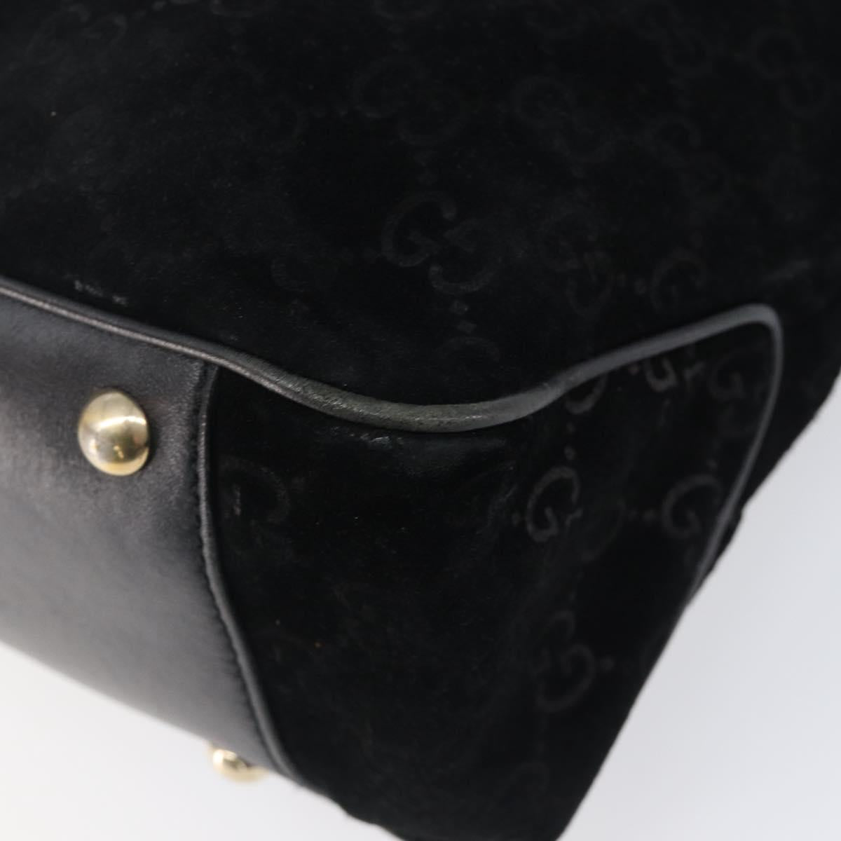 GUCCI GG Hand Bag Suede Black Gold Tone 161717 Auth 199335A