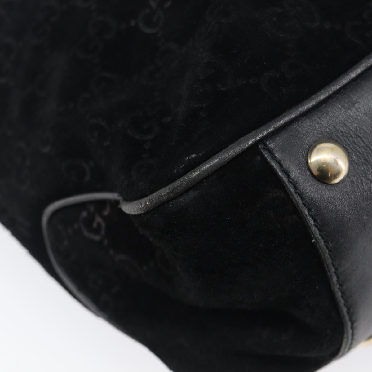 GUCCI GG Hand Bag Suede Black Gold Tone 161717 Auth 199335A