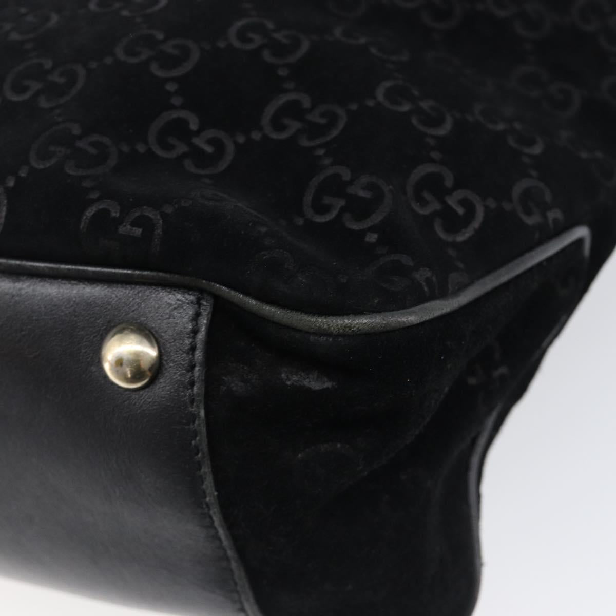 GUCCI GG Hand Bag Suede Black Gold Tone 161717 Auth 199335A