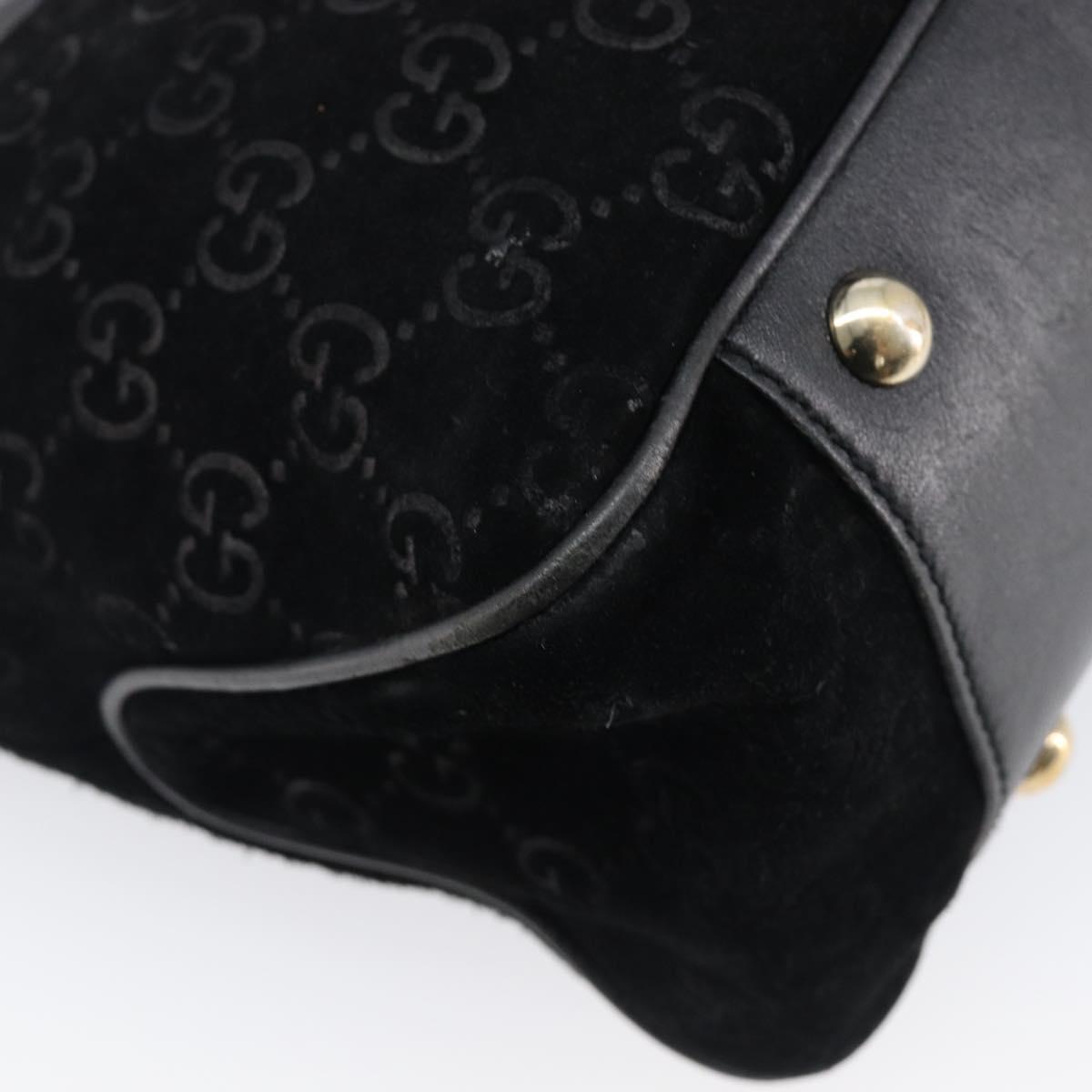 GUCCI GG Hand Bag Suede Black Gold Tone 161717 Auth 199335A