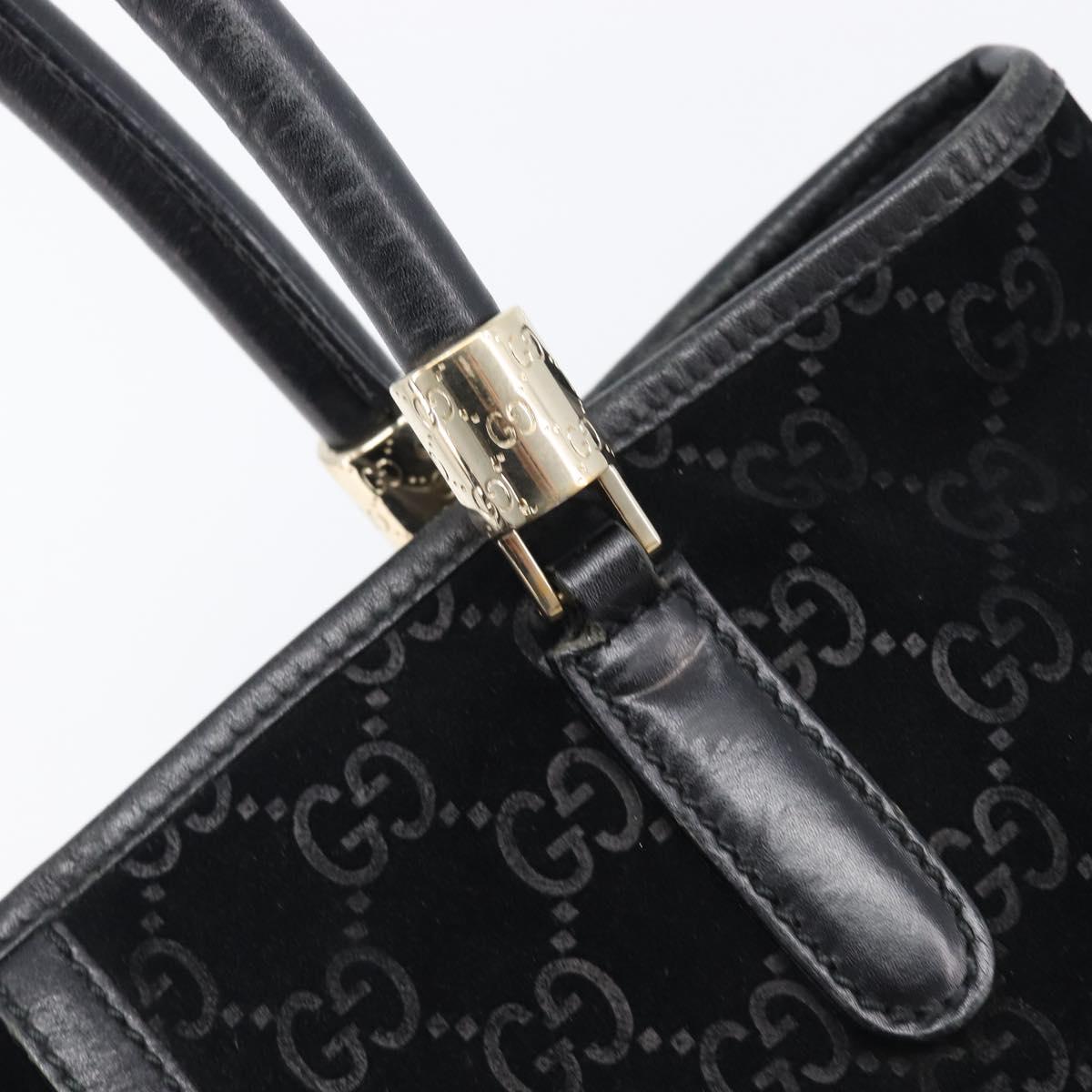 GUCCI GG Hand Bag Suede Black Gold Tone 161717 Auth 199335A