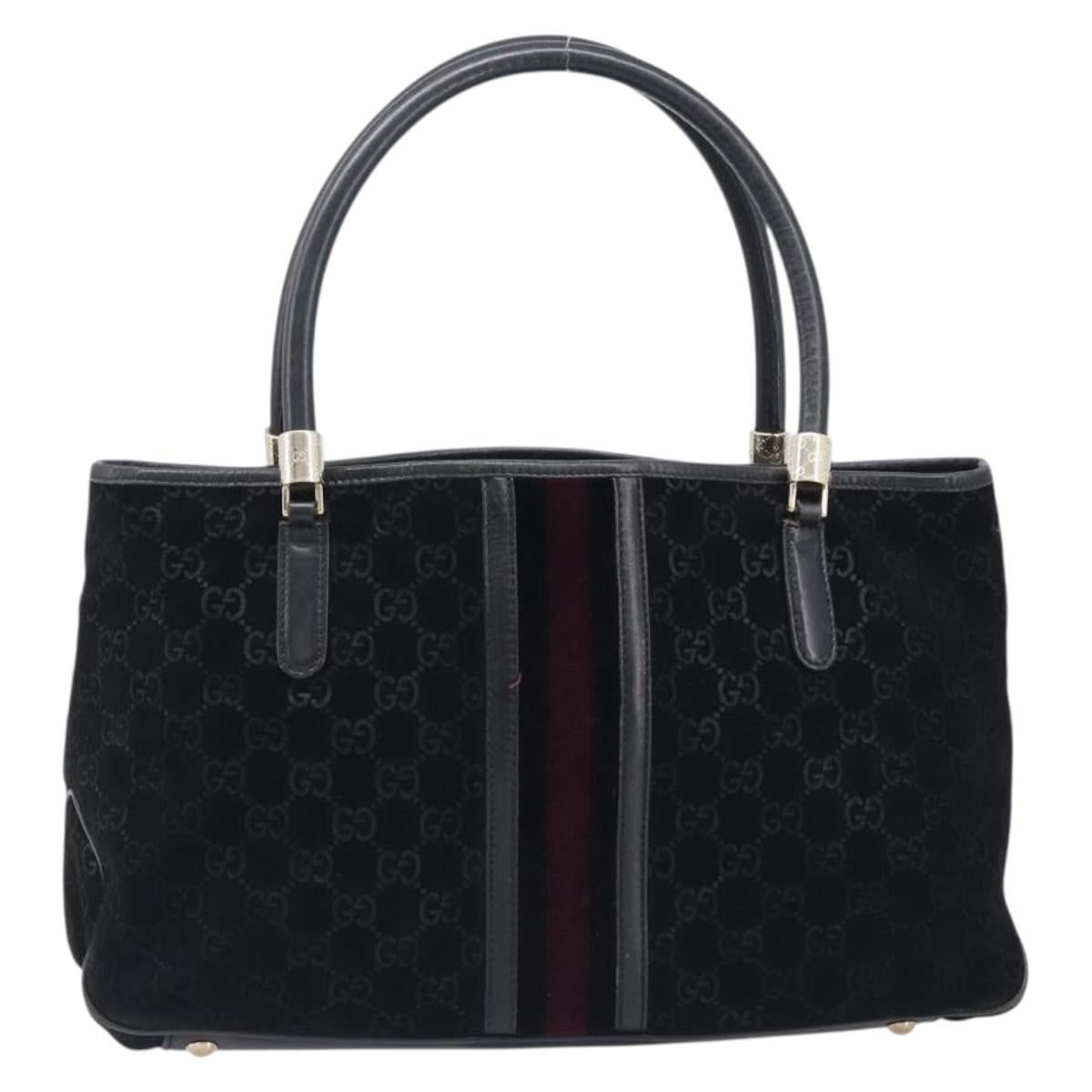 GUCCI GG Hand Bag Suede Black Gold Tone 161717 Auth 199335A
