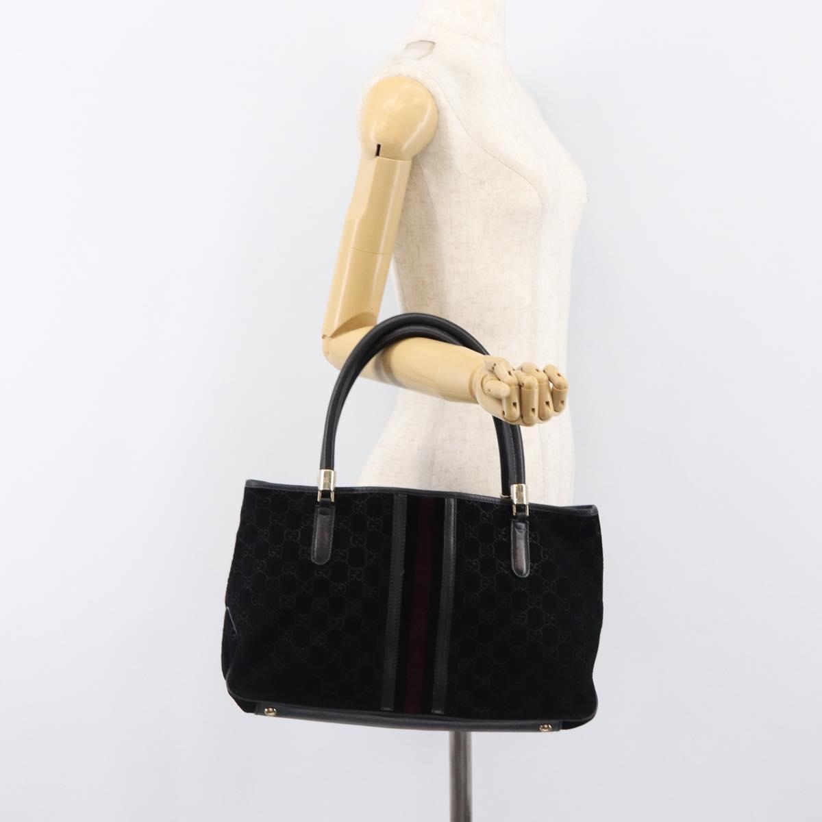 GUCCI GG Hand Bag Suede Black Gold Tone 161717 Auth 199335A