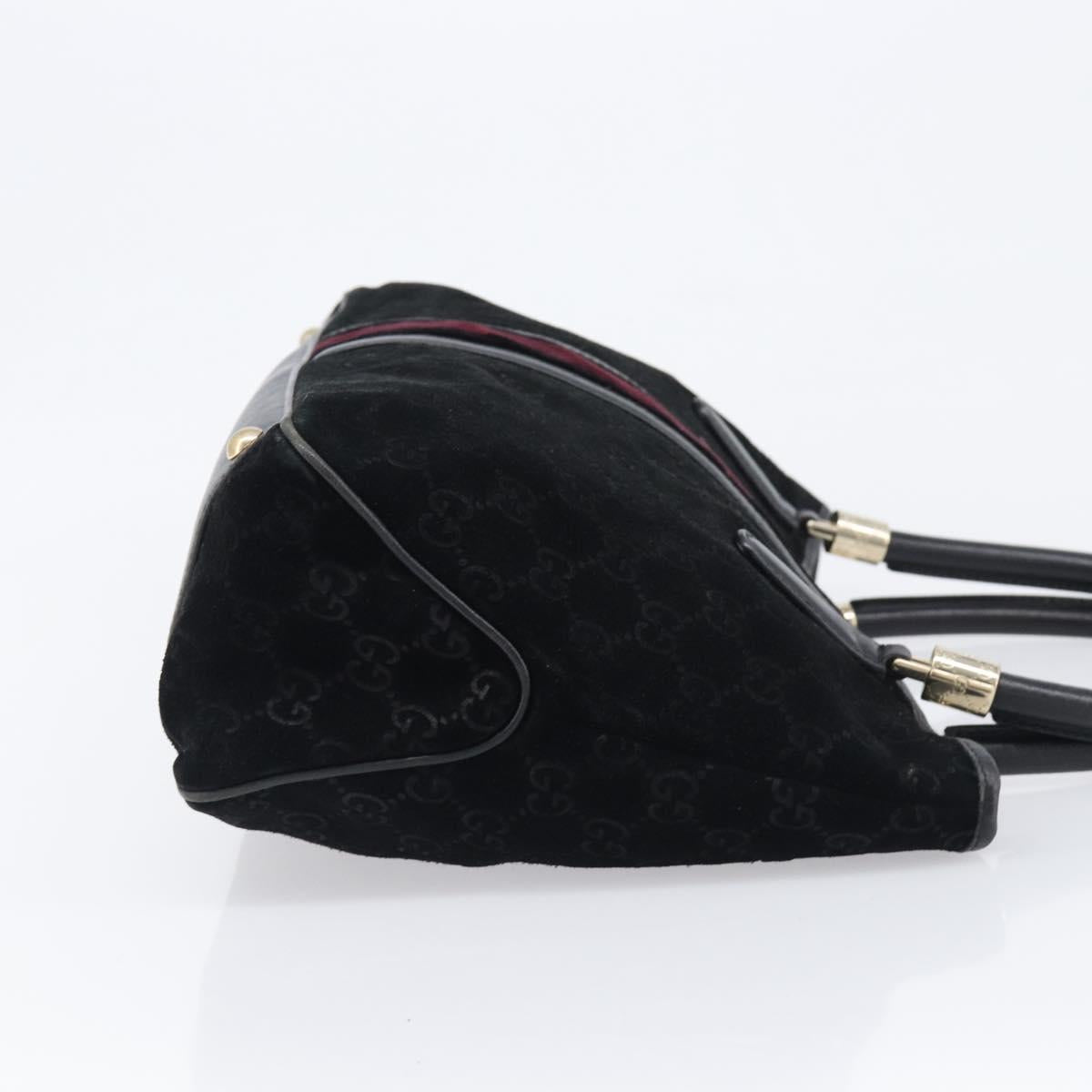 GUCCI GG Hand Bag Suede Black Gold Tone 161717 Auth 199335A
