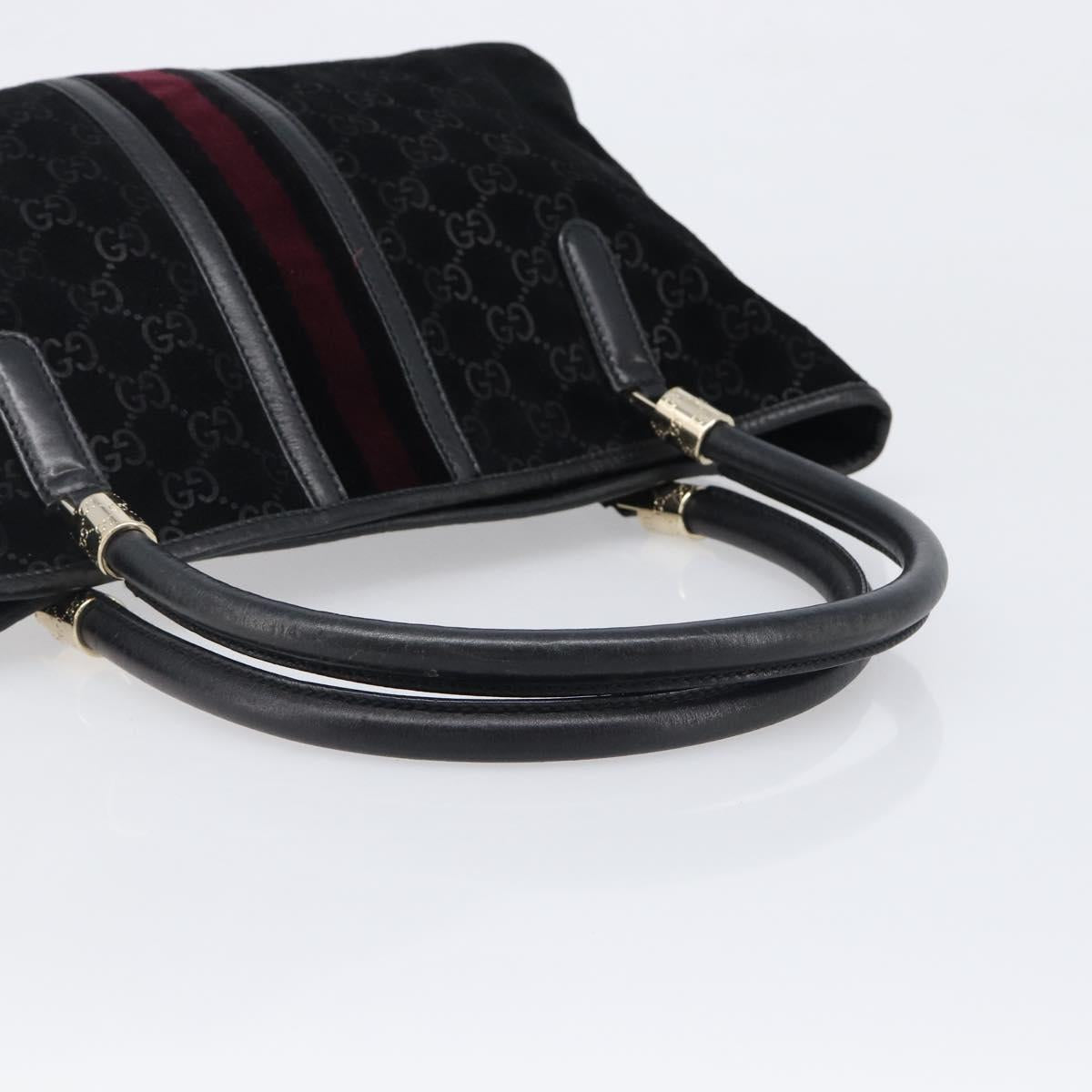 GUCCI GG Hand Bag Suede Black Gold Tone 161717 Auth 199335A