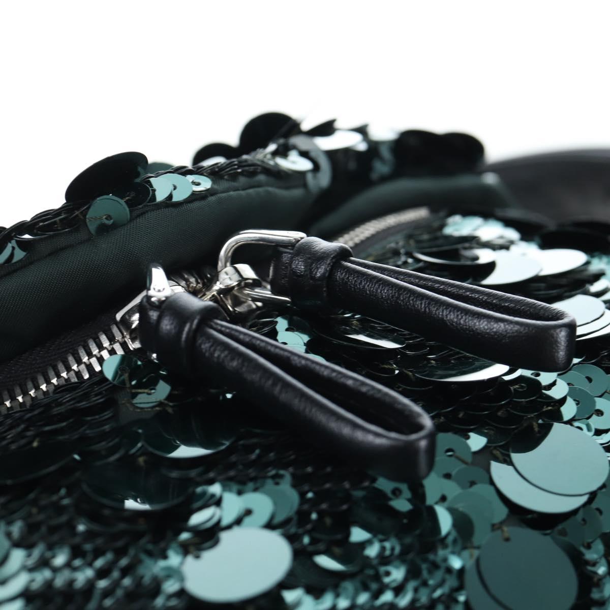 PRADA Shoulder Bag Sequin Green Silver Auth 199336SM