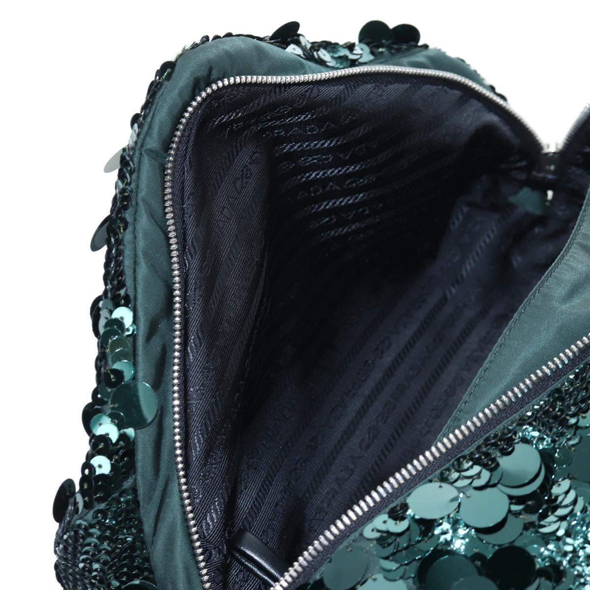 PRADA Shoulder Bag Sequin Green Silver Auth 199336SM