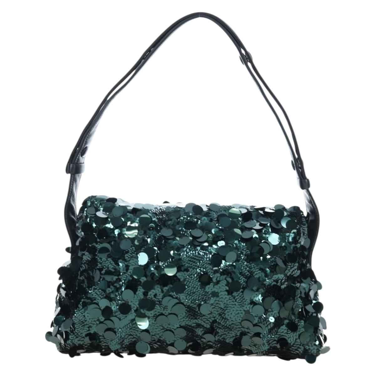 PRADA Shoulder Bag Sequin Green Silver Auth 199336SM