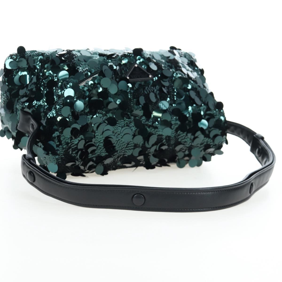 PRADA Shoulder Bag Sequin Green Silver Auth 199336SM